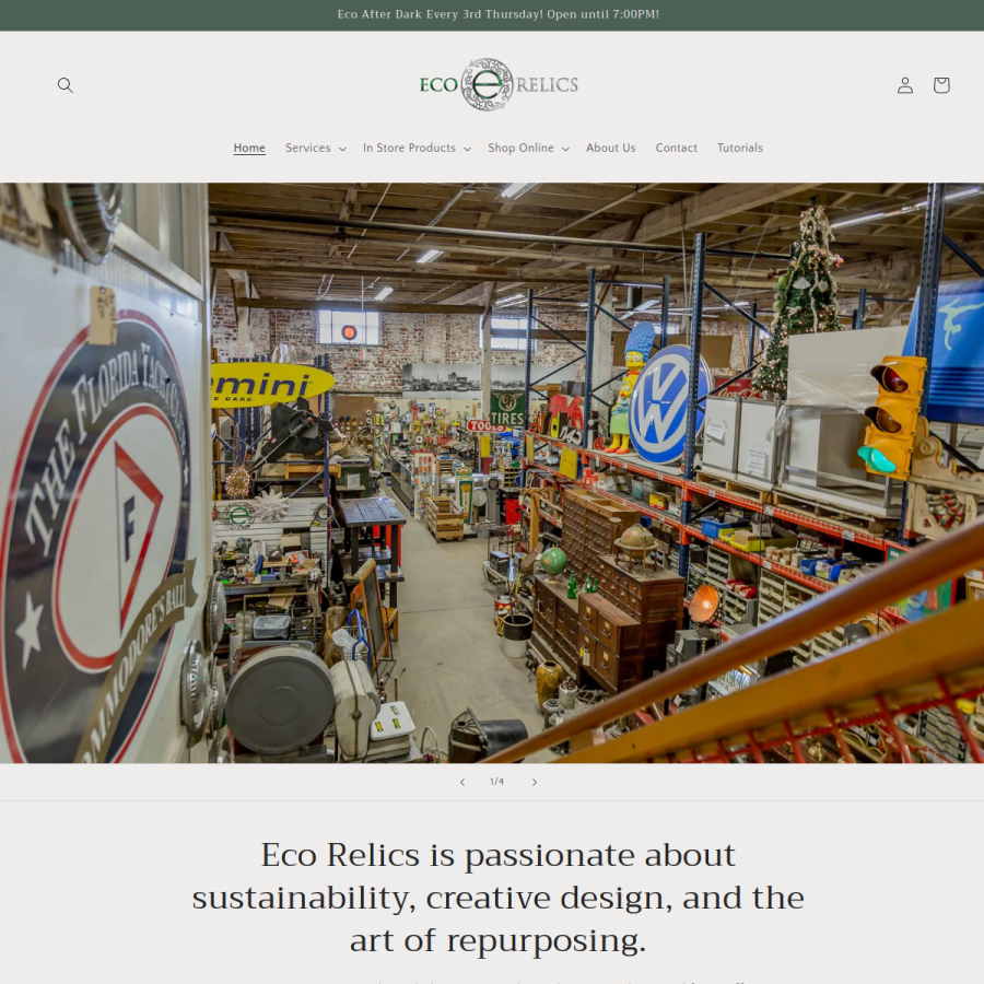 ecorelics.com homepage screenshot