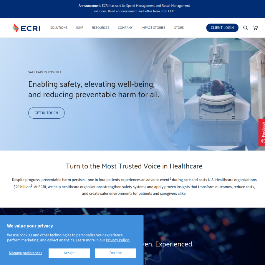 ecri.org homepage screenshot