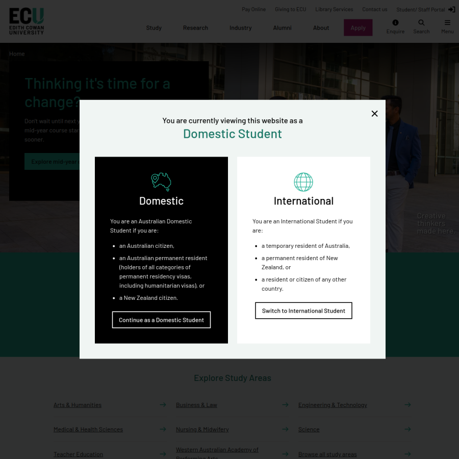 ecu.edu.au homepage screenshot