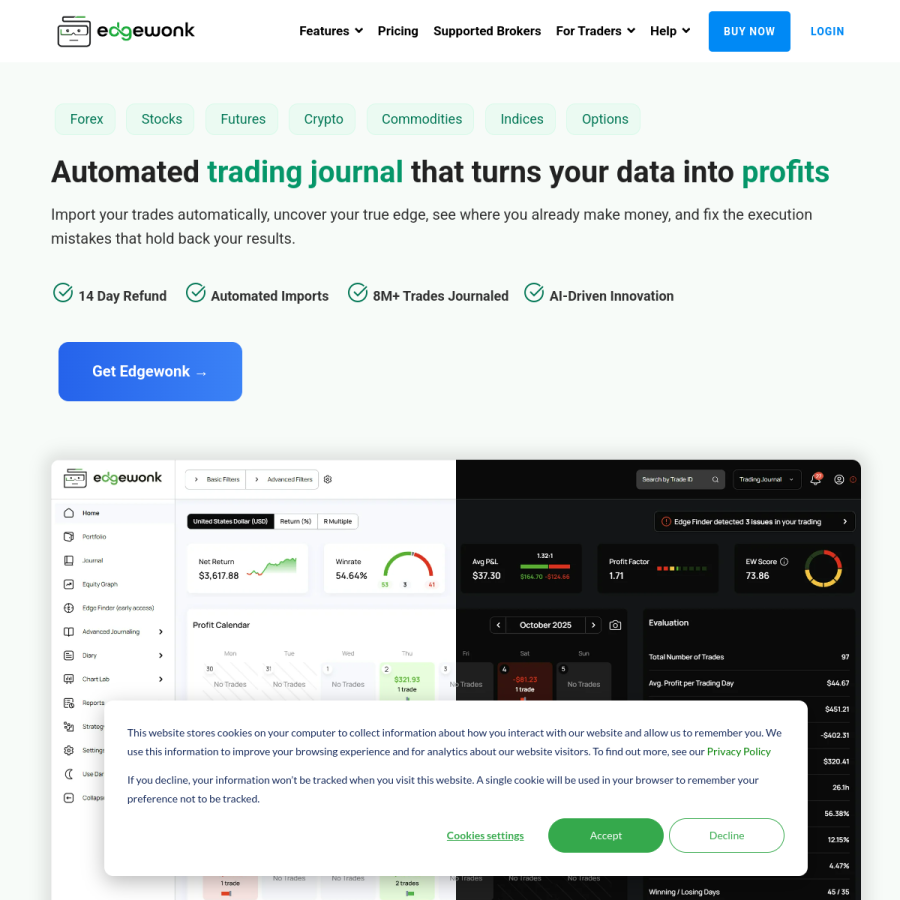 edgewonk.com homepage screenshot