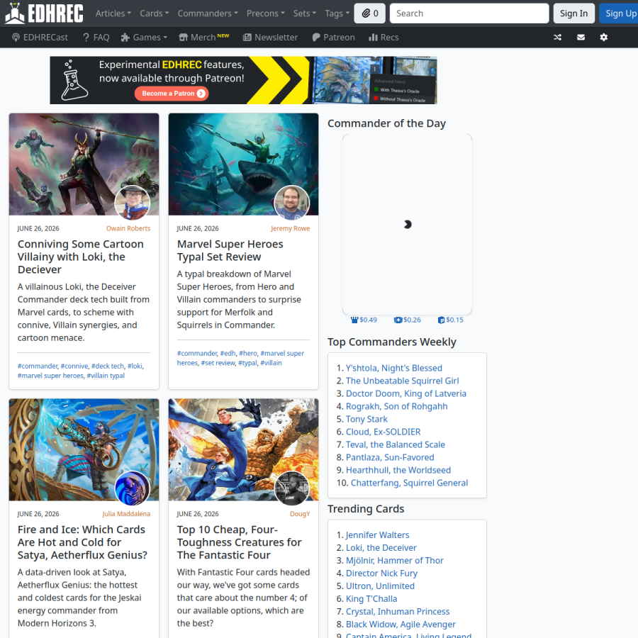 edhrec.com homepage screenshot