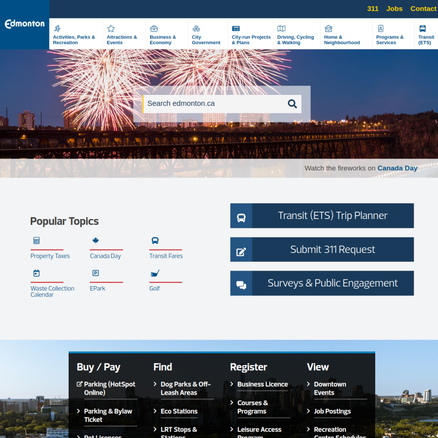 edmonton.ca homepage screenshot