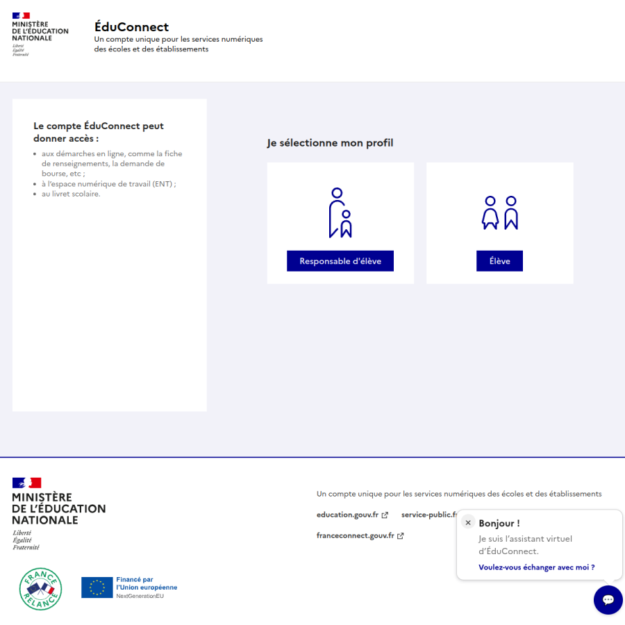 educonnect.education.gouv.fr homepage screenshot