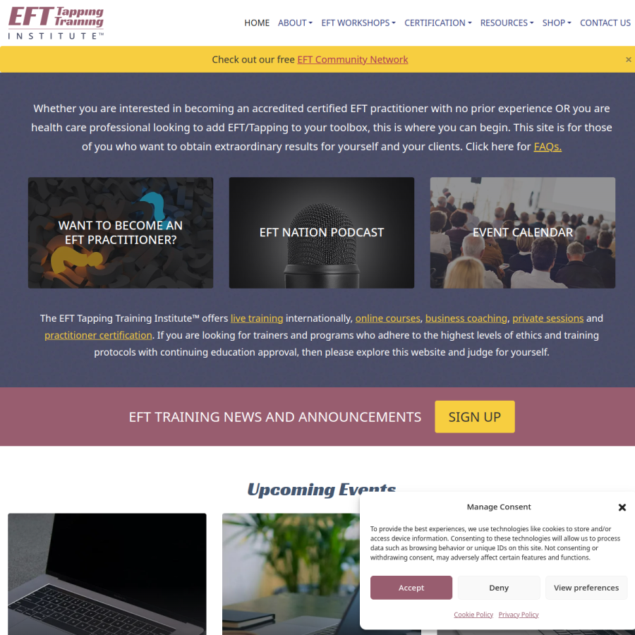 efttappingtraining.com homepage screenshot