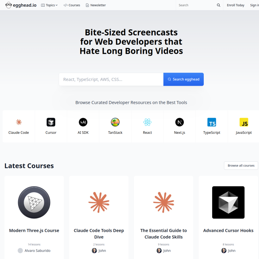 egghead.io homepage screenshot