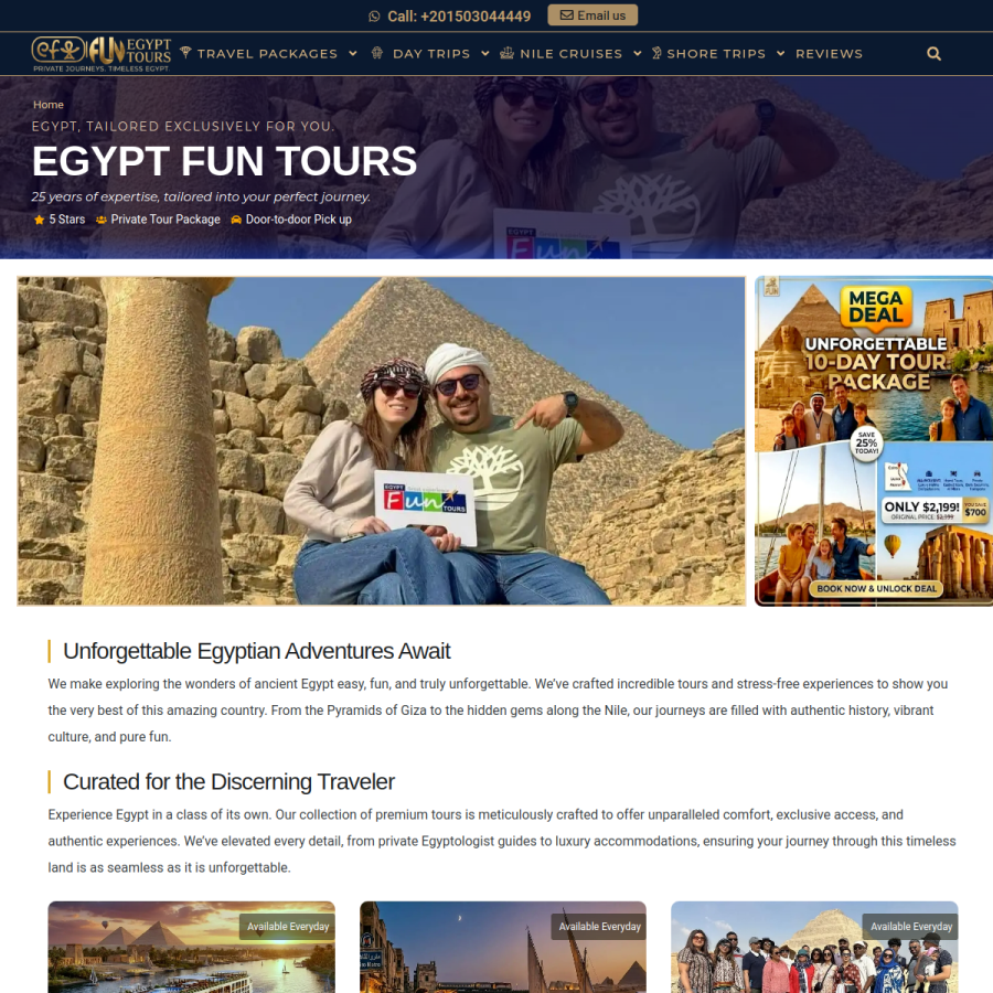 egyptfuntours.com homepage screenshot