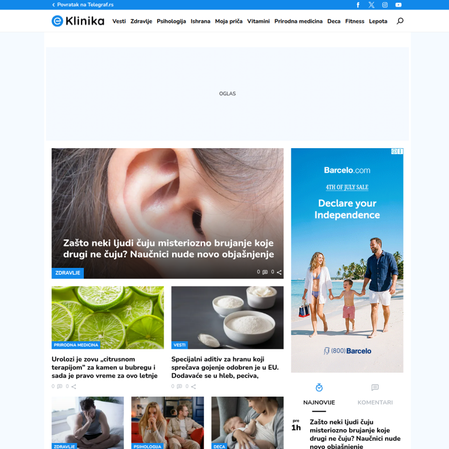 eklinika.telegraf.rs homepage screenshot