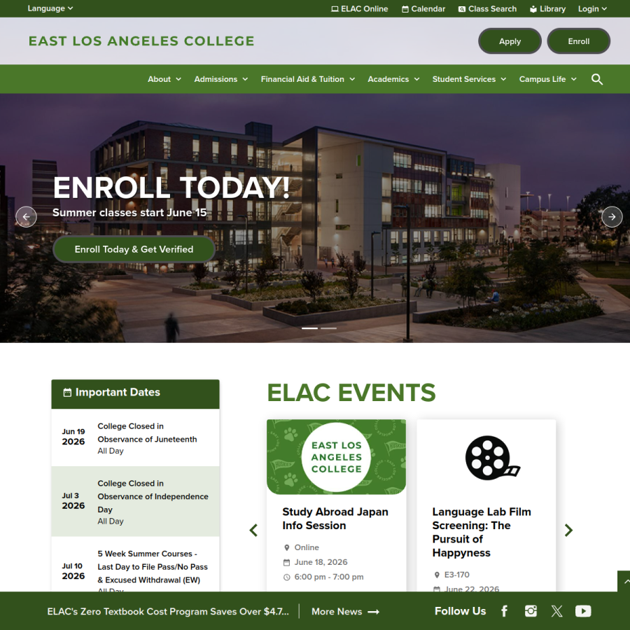 elac.edu homepage screenshot