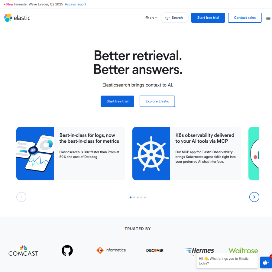 elastic.co homepage screenshot