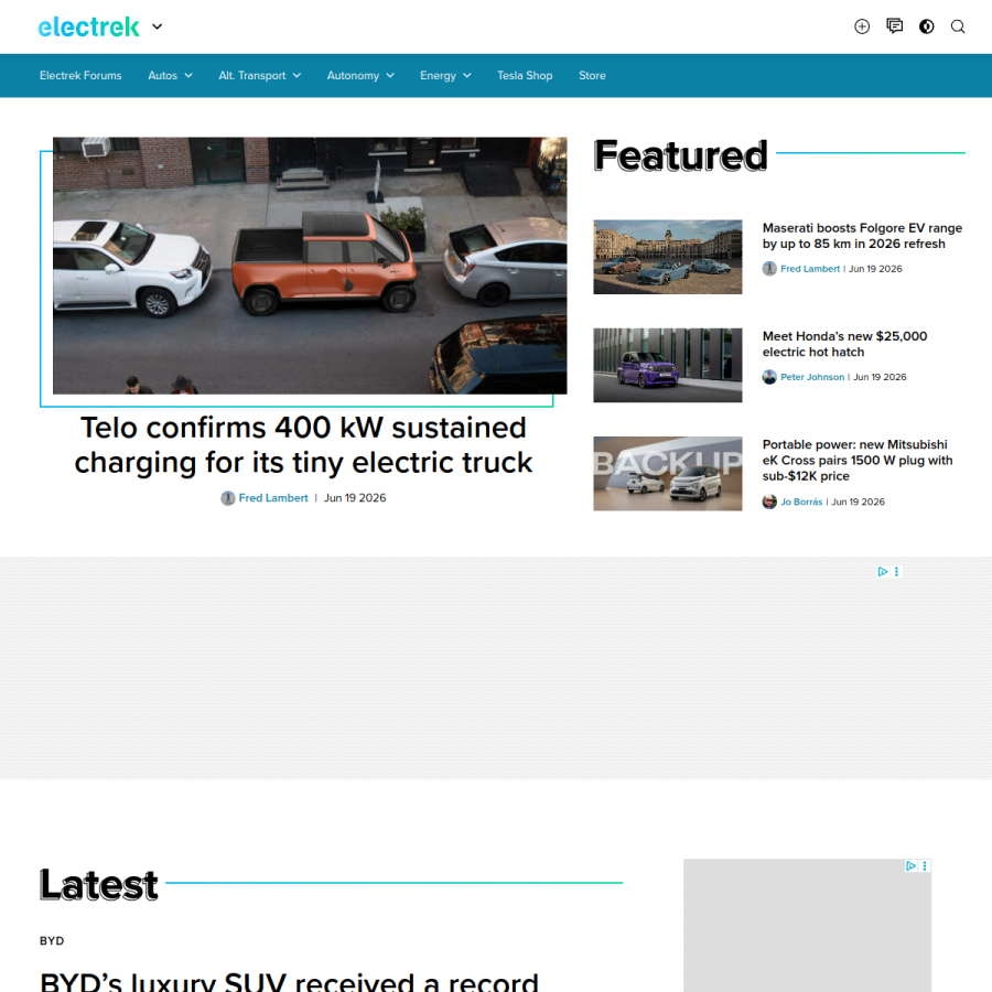 electrek.co homepage screenshot