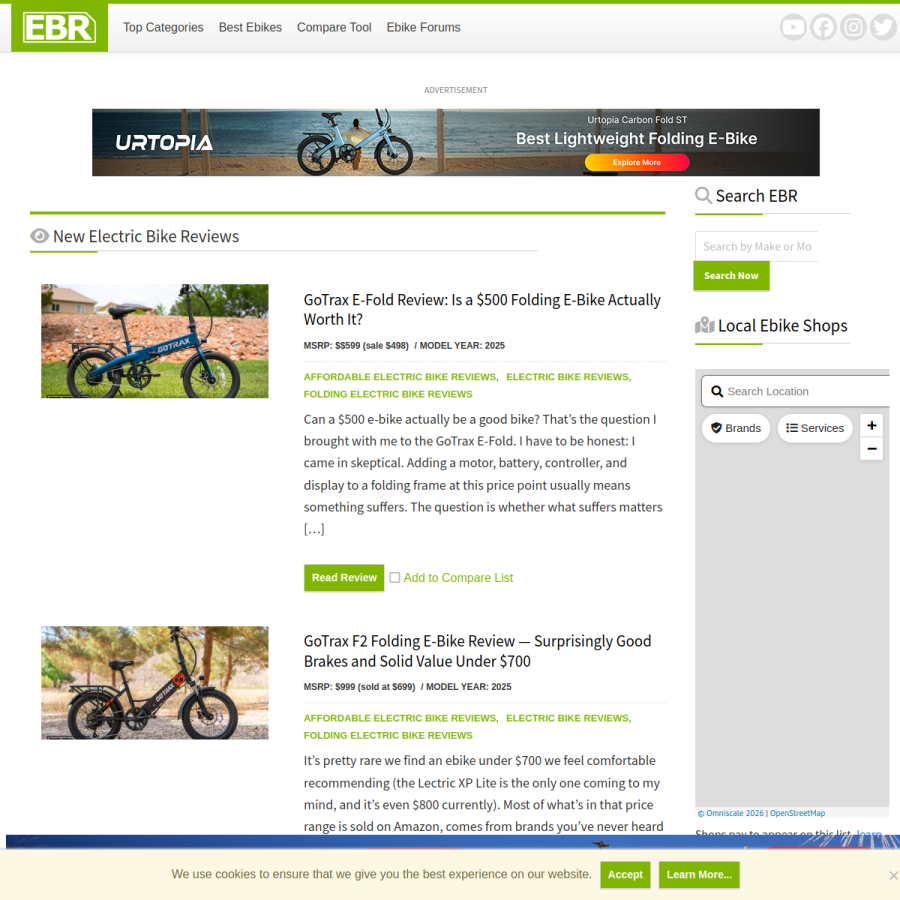electricbikereview.com homepage screenshot