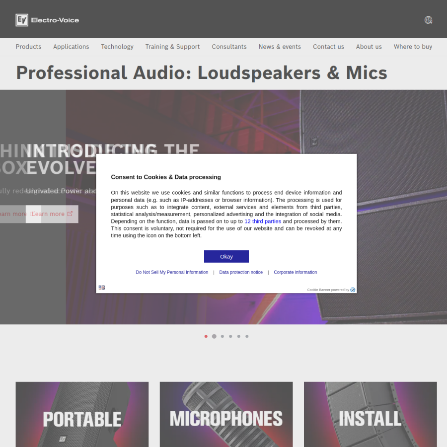 electrovoice.com homepage screenshot