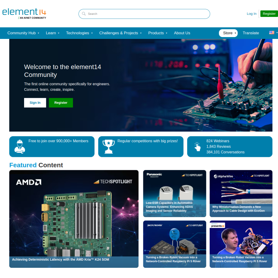 element14.com homepage screenshot