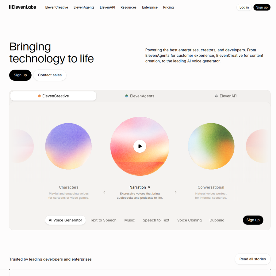 elevenlabs.io homepage screenshot
