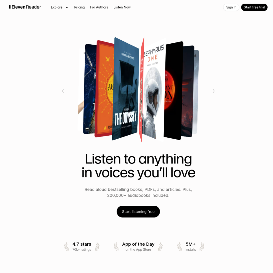 elevenreader.io homepage screenshot