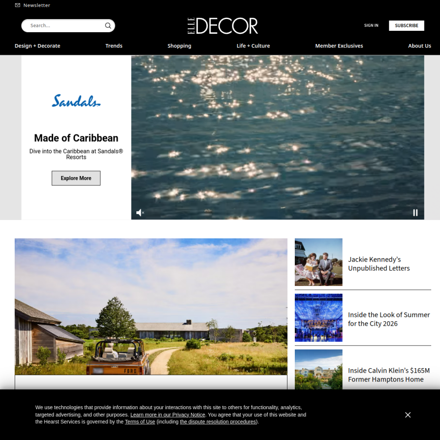 elledecor.com homepage screenshot