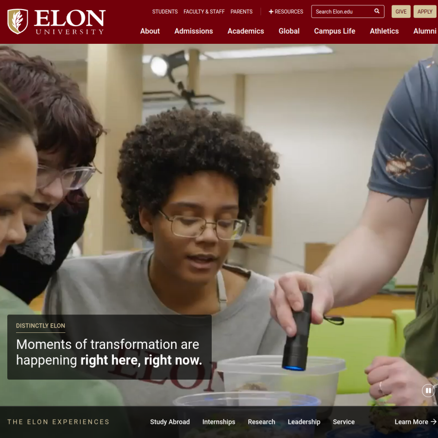 elon.edu homepage screenshot