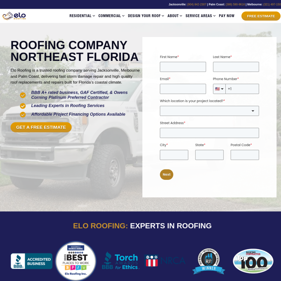 eloroofing.com homepage screenshot