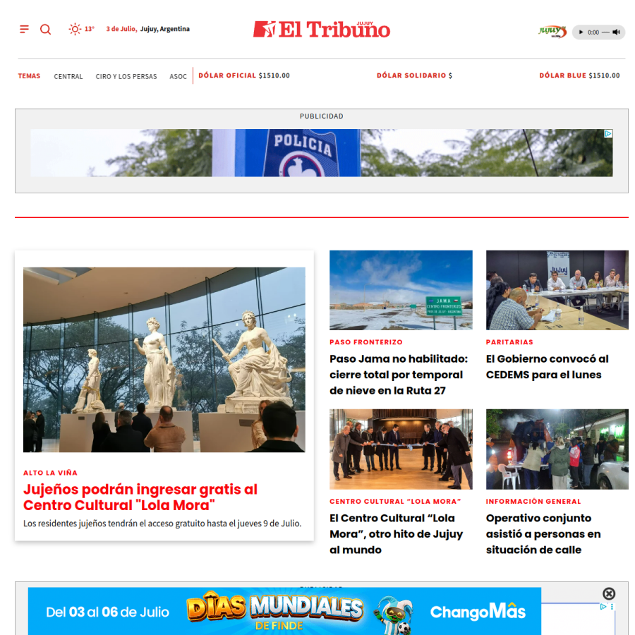 eltribunodejujuy.com homepage screenshot