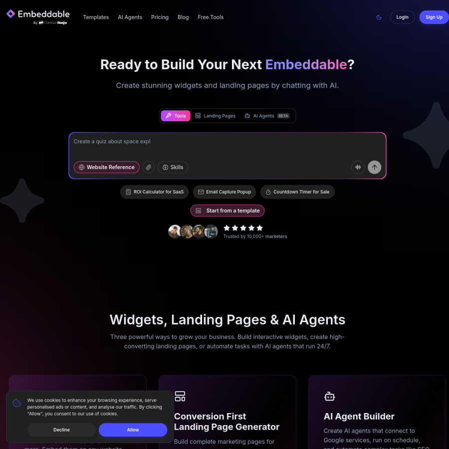 embeddable.co homepage screenshot