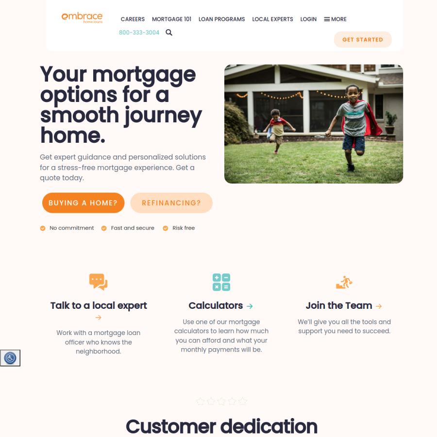 embracehomeloans.com homepage screenshot