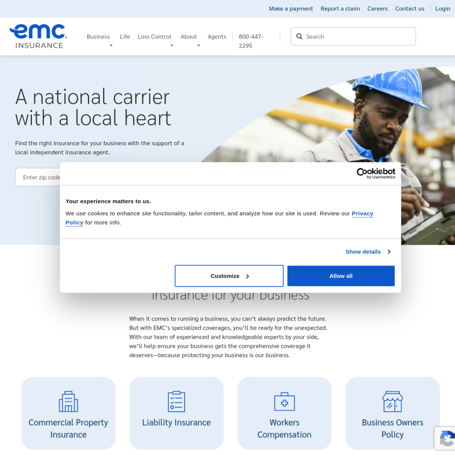 emcins.com homepage screenshot