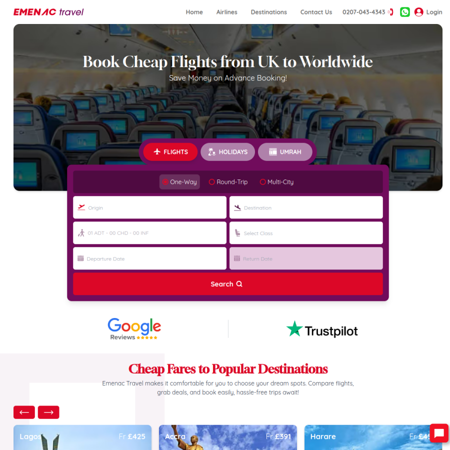 emenactravel.co.uk homepage screenshot