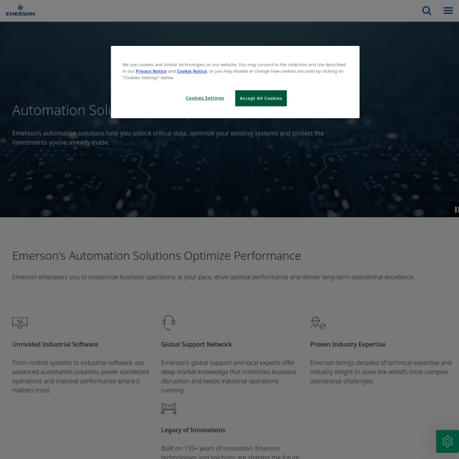 emerson.com homepage screenshot