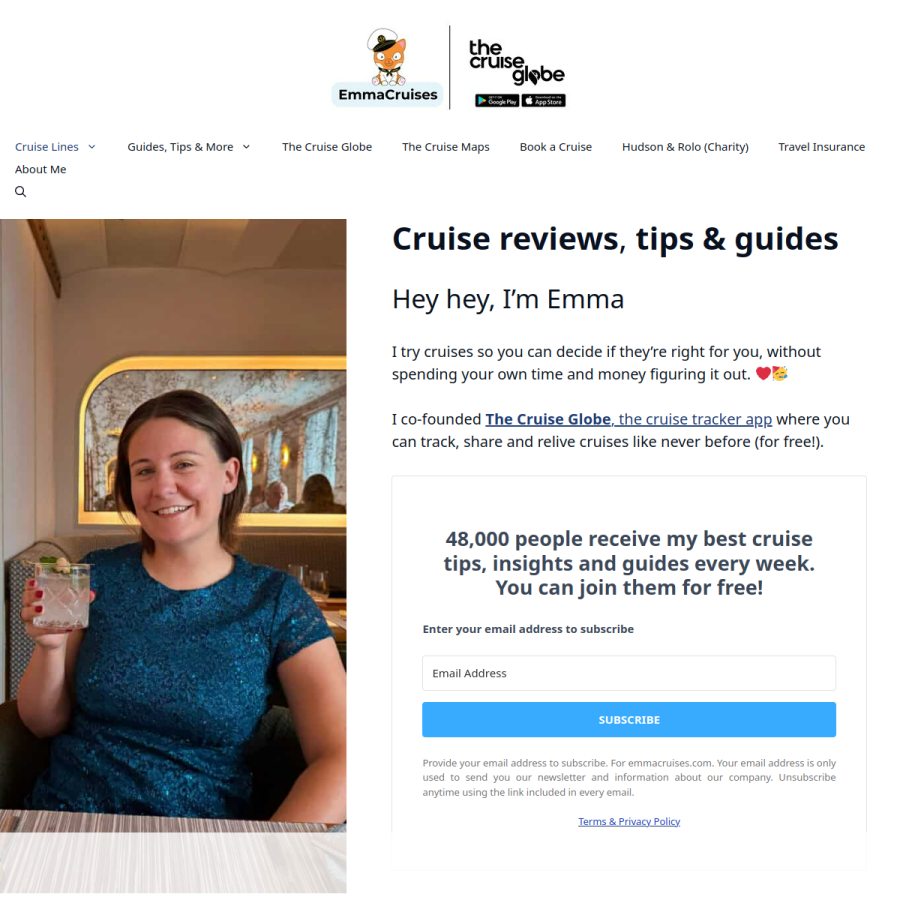 emmacruises.com homepage screenshot