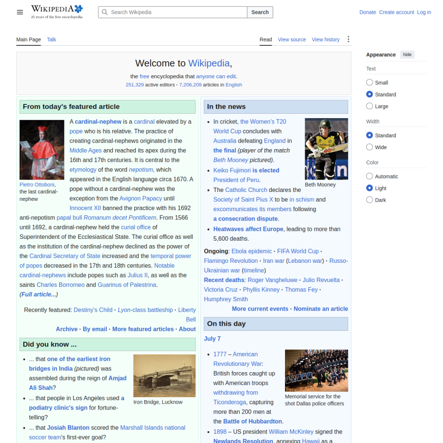 en.wikipedia.org homepage screenshot