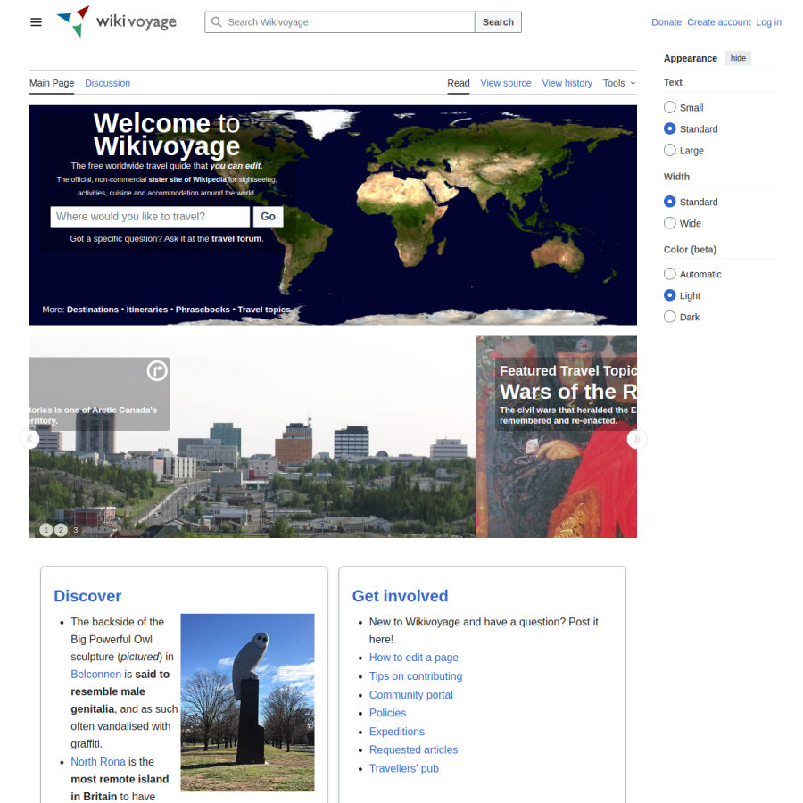 en.wikivoyage.org homepage screenshot