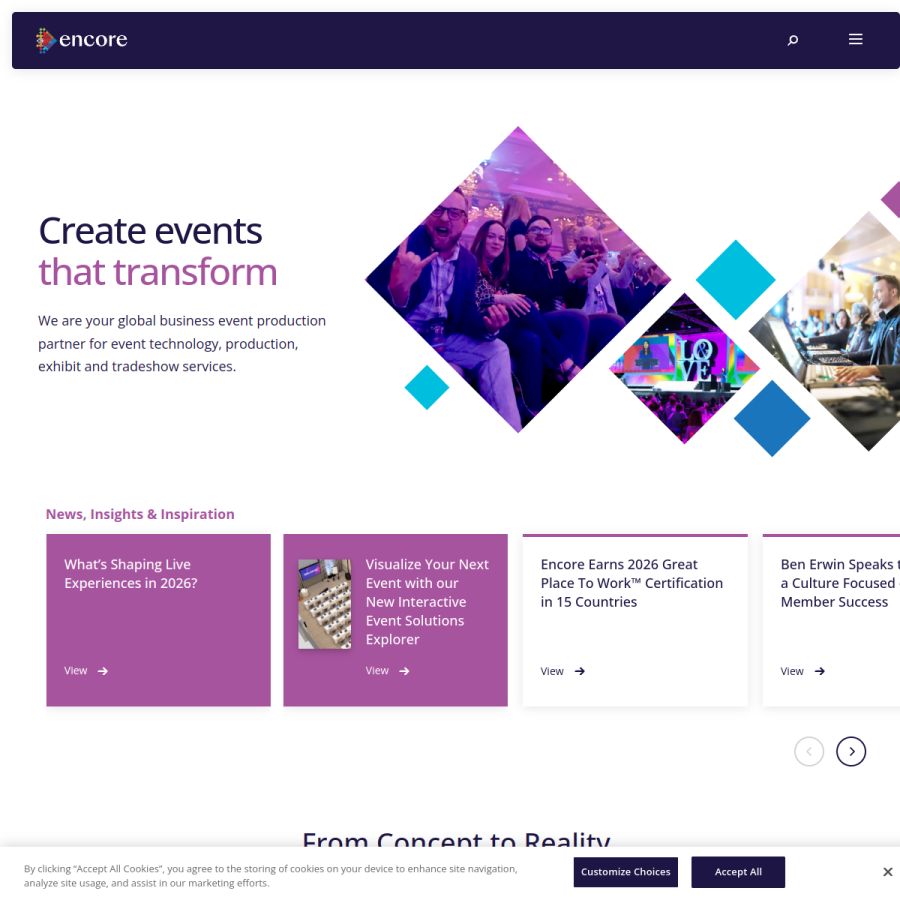 encoreglobal.com homepage screenshot