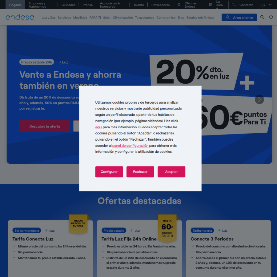 endesa.com homepage screenshot