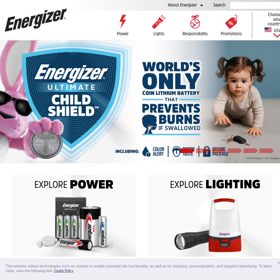 energizer.com homepage screenshot