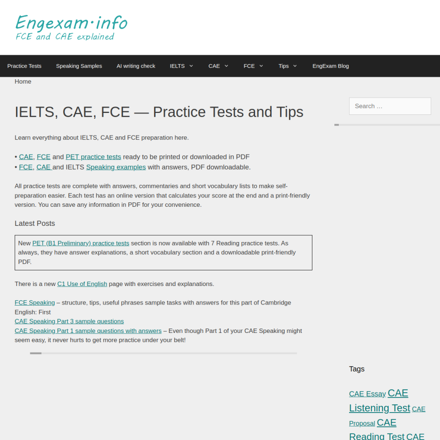 engexam.info homepage screenshot