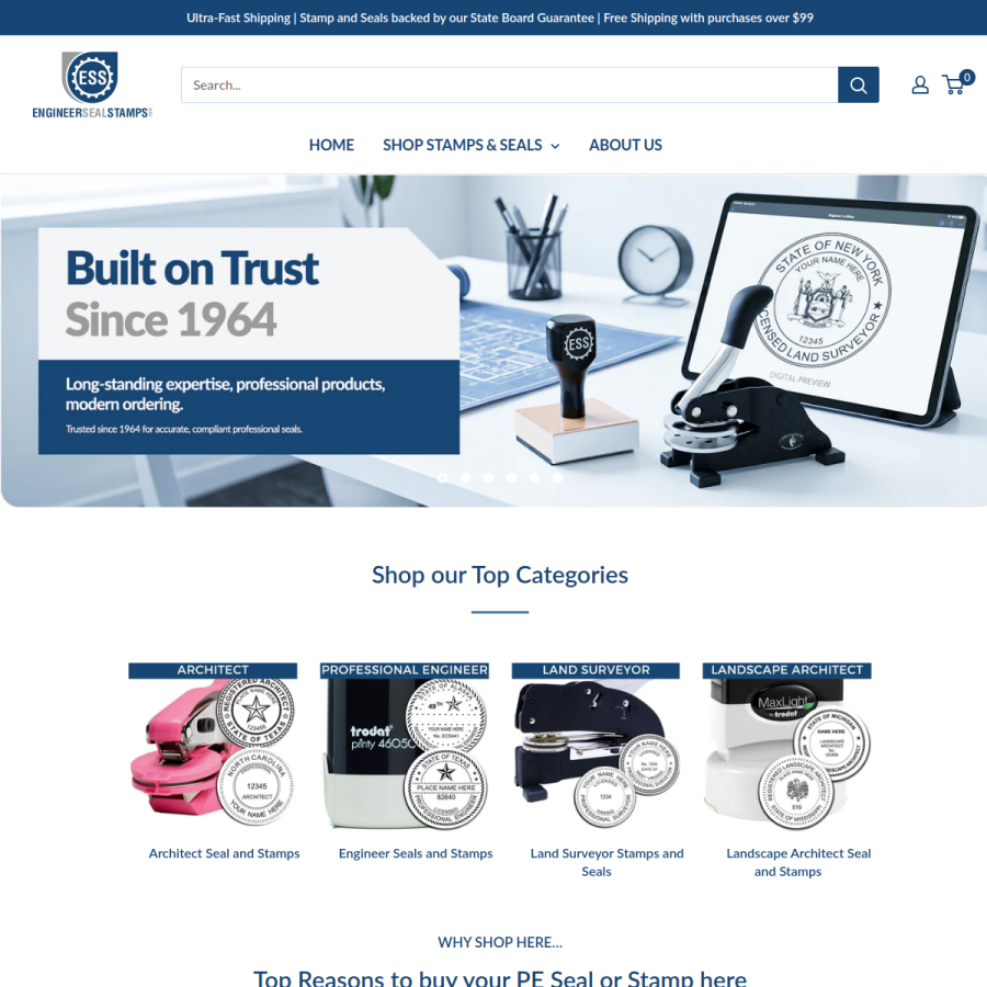 engineersealstamps.com homepage screenshot