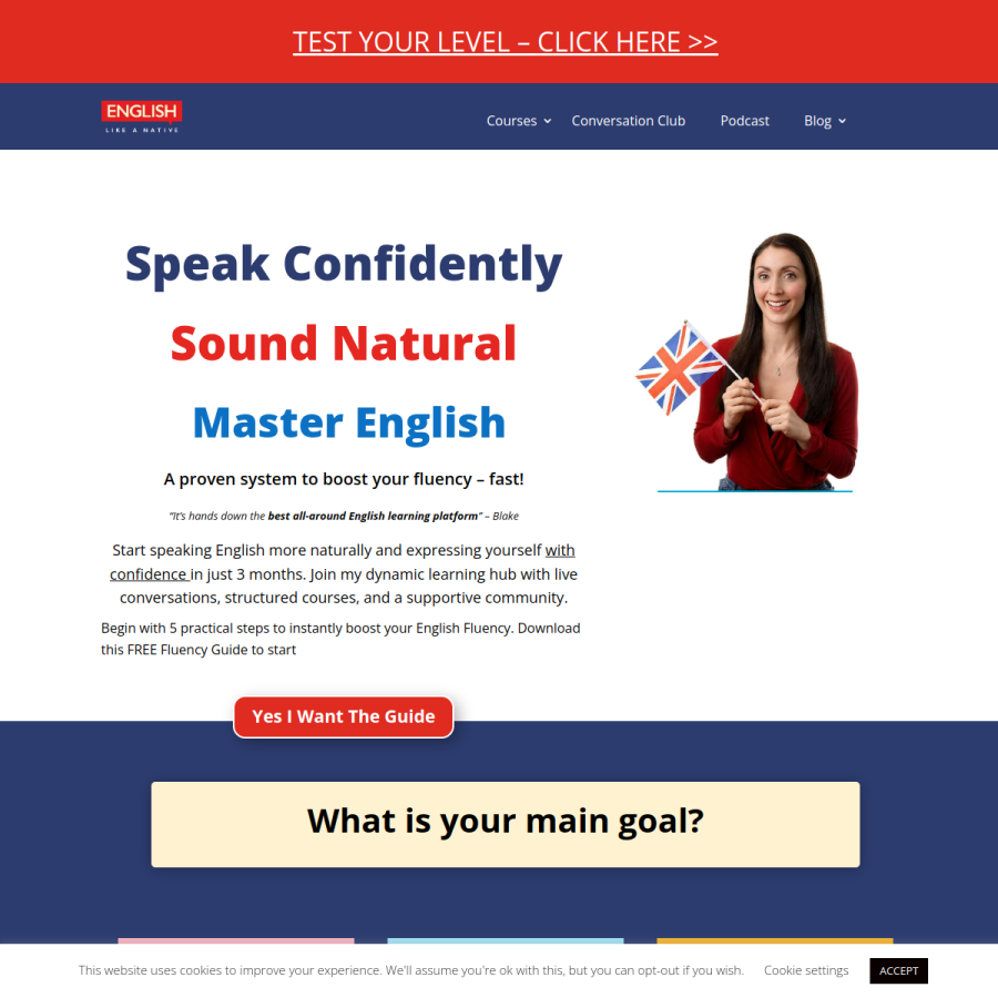englishlikeanative.co.uk homepage screenshot