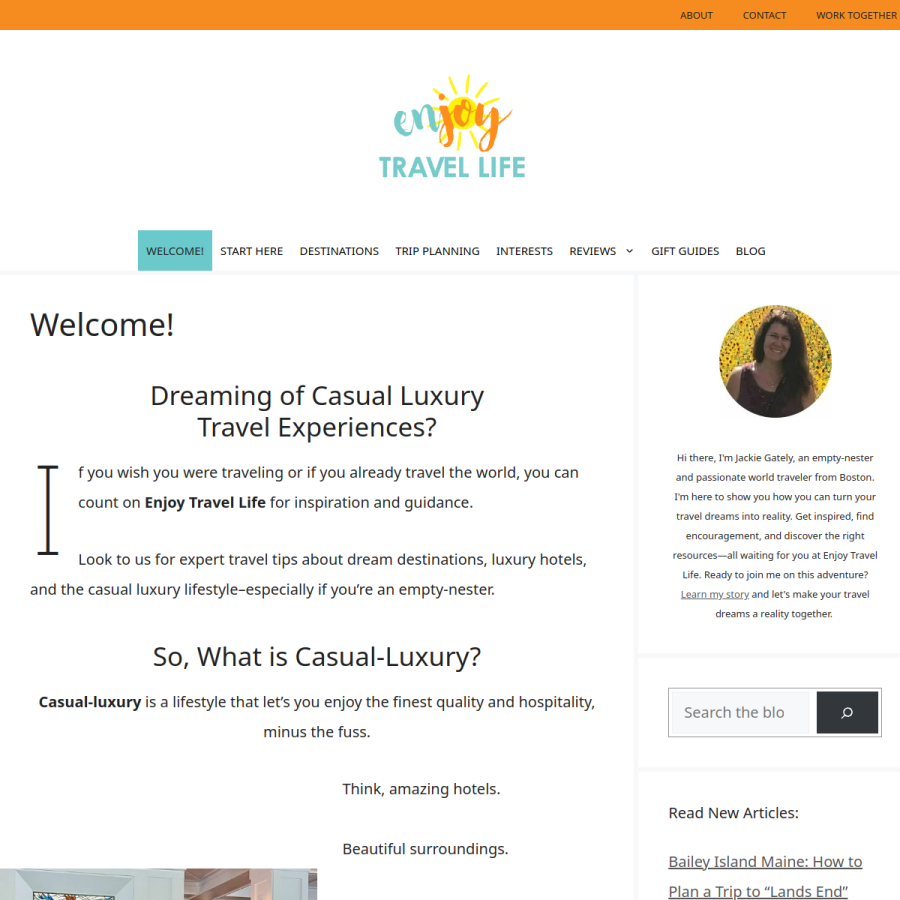 enjoytravellife.com homepage screenshot