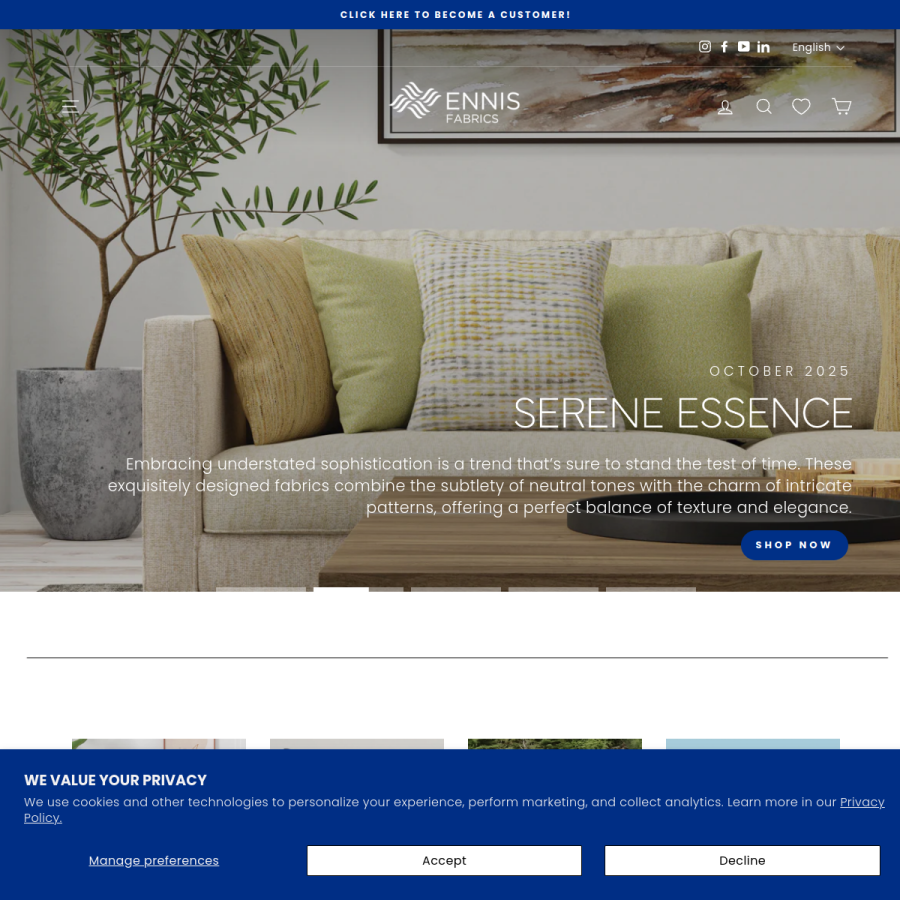 ennisfabrics.com homepage screenshot