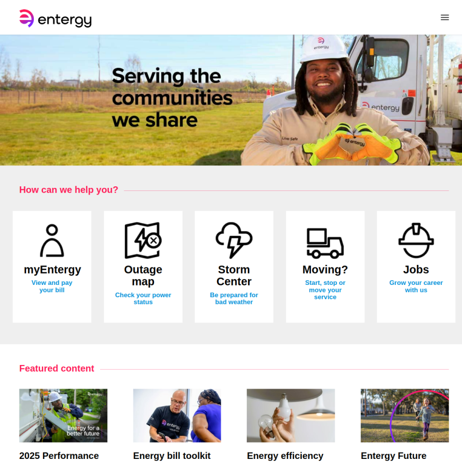 entergy.com homepage screenshot