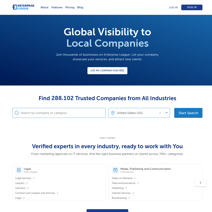 enterpriseleague.com homepage screenshot