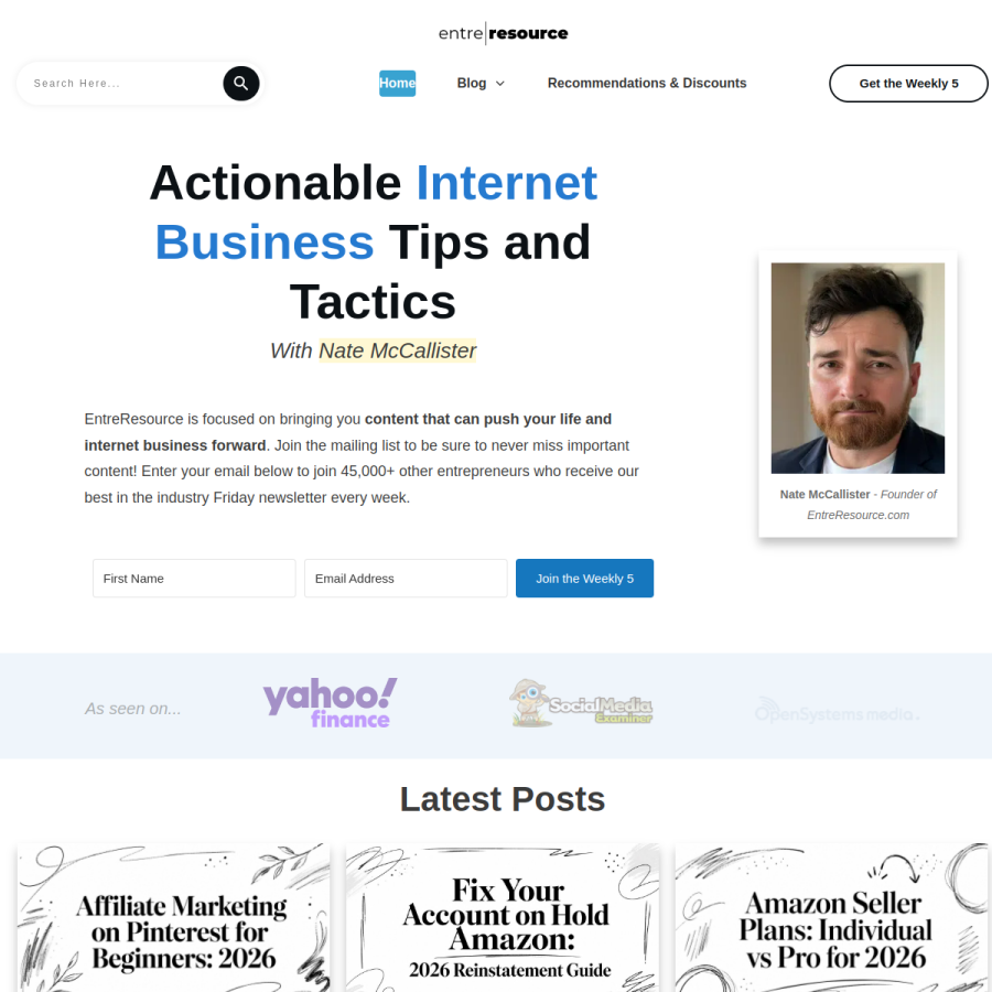 entreresource.com homepage screenshot