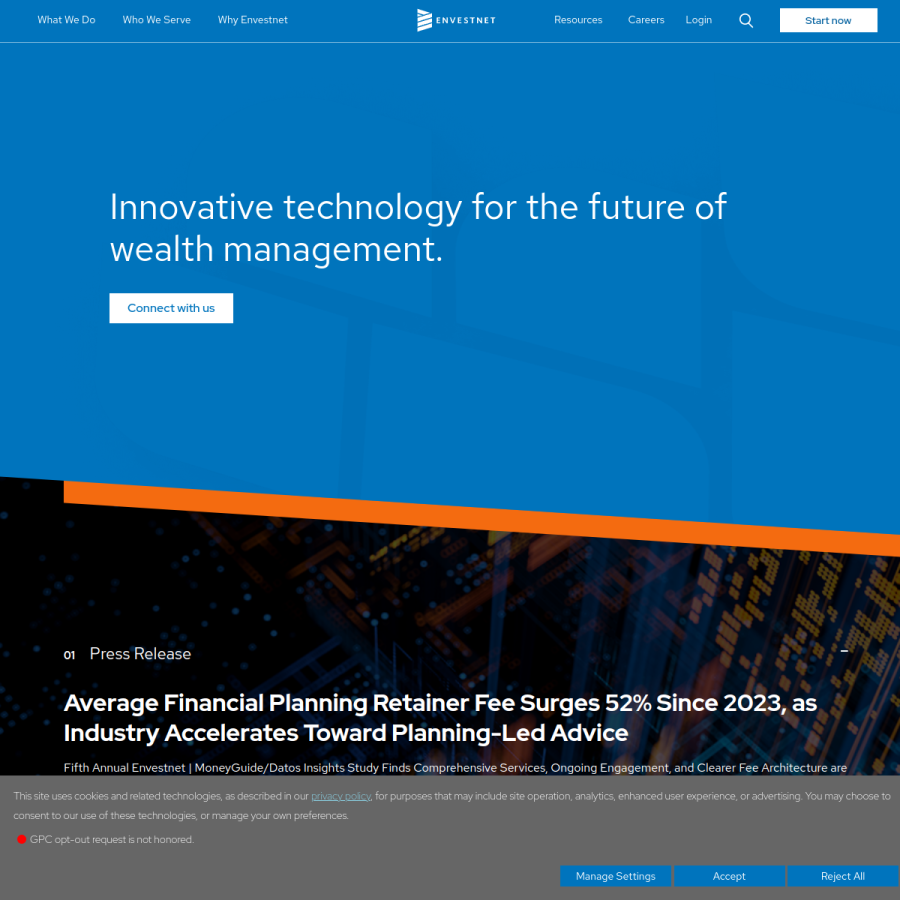 envestnet.com homepage screenshot