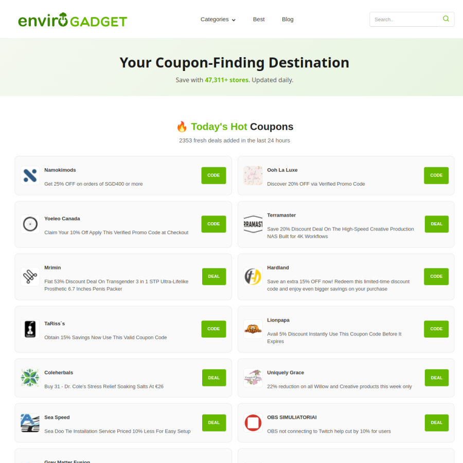envirogadget.com homepage screenshot