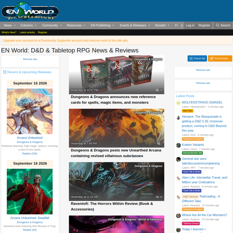 enworld.org homepage screenshot