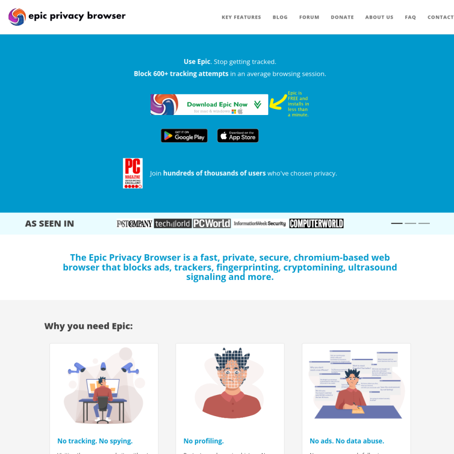 epicbrowser.com homepage screenshot