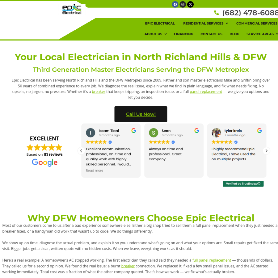 epicelectrical.com homepage screenshot