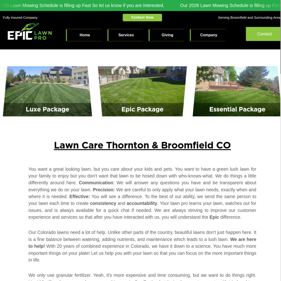 epiclawnpro.com homepage screenshot