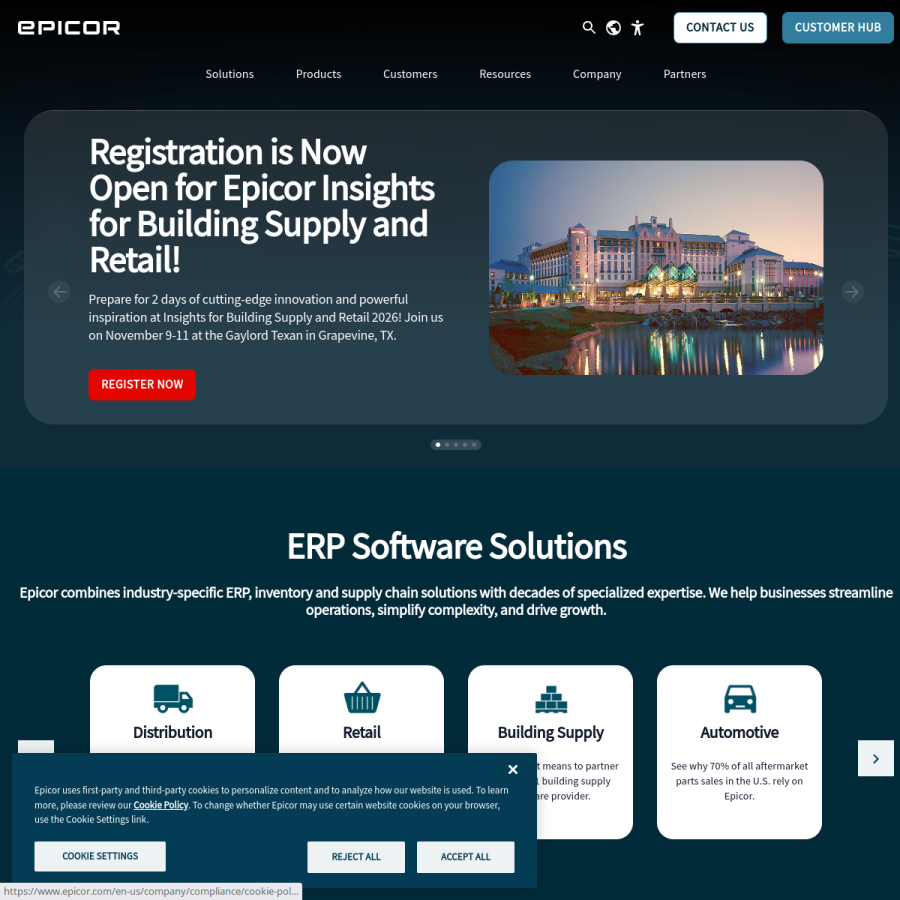 epicor.com homepage screenshot