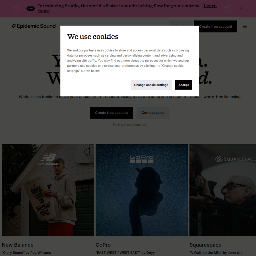 epidemicsound.com homepage screenshot